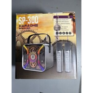 SP-300 Karaoke Speaker System Unisex Black Wireless Bluetooth 2 Microphones LED